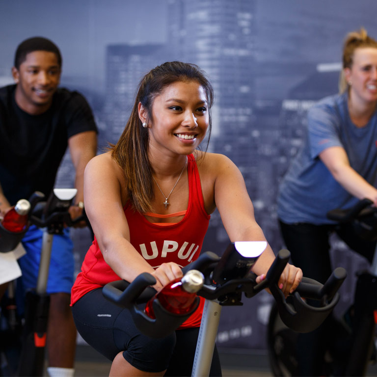A spinning class in the fitness center.
